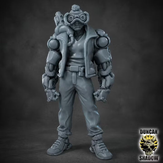 Cyberpunk Miniature with Cyber Arms - 32mm Resin Sci-Fi Figure for Tabletop Wargaming, DnD, Pathfinder RPG