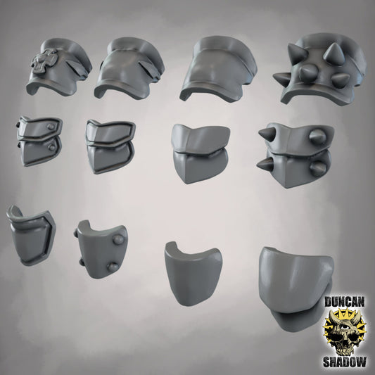 Kitbashing Set – 12 einzigartige Schulterplatten-Paare im 32mm Maßstab | Resin Bits für Miniaturen & Eigenkreationen | Design by Duncan Shadow