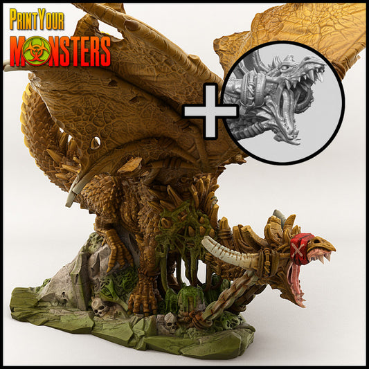 Höhlendrache XXL – 3D-gedruckte Resin-Miniatur mit zwei Kopfvarianten für Tabletop & Rollenspiel