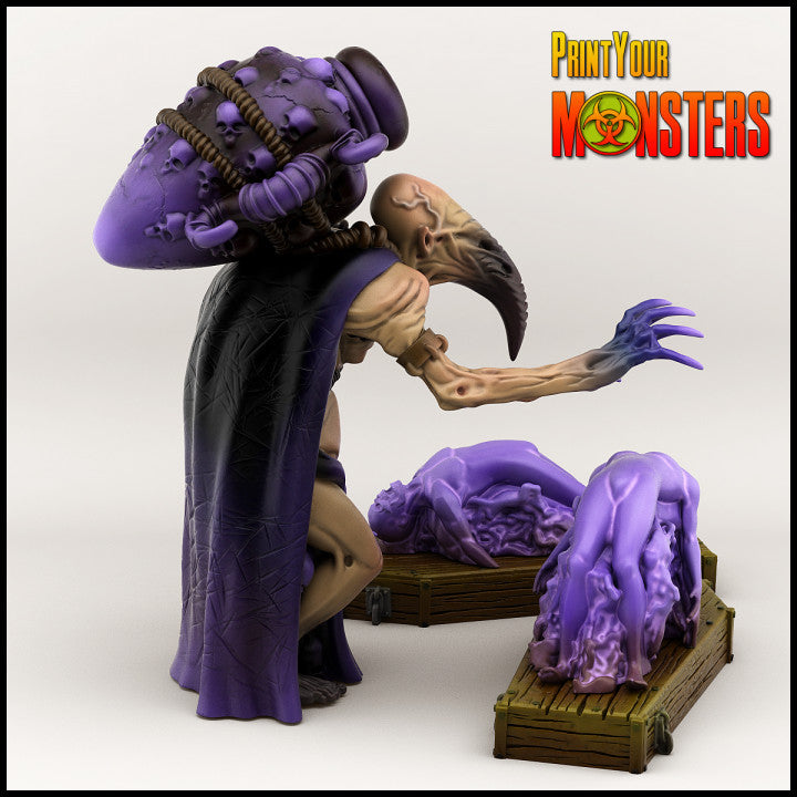 Seelensammler mit Seelenurne & Särgen – 3D-gedruckte Resin-Miniatur | Gruselige Fantasy-Figur für Tabletop & Rollenspiel | Unbemalt