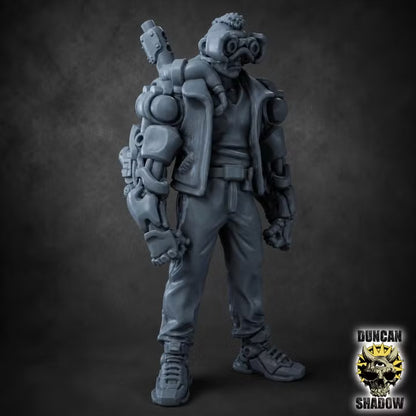 Cyberpunk Miniature with Cyber Arms - 32mm Resin Sci-Fi Figure for Tabletop Wargaming, DnD, Pathfinder RPG