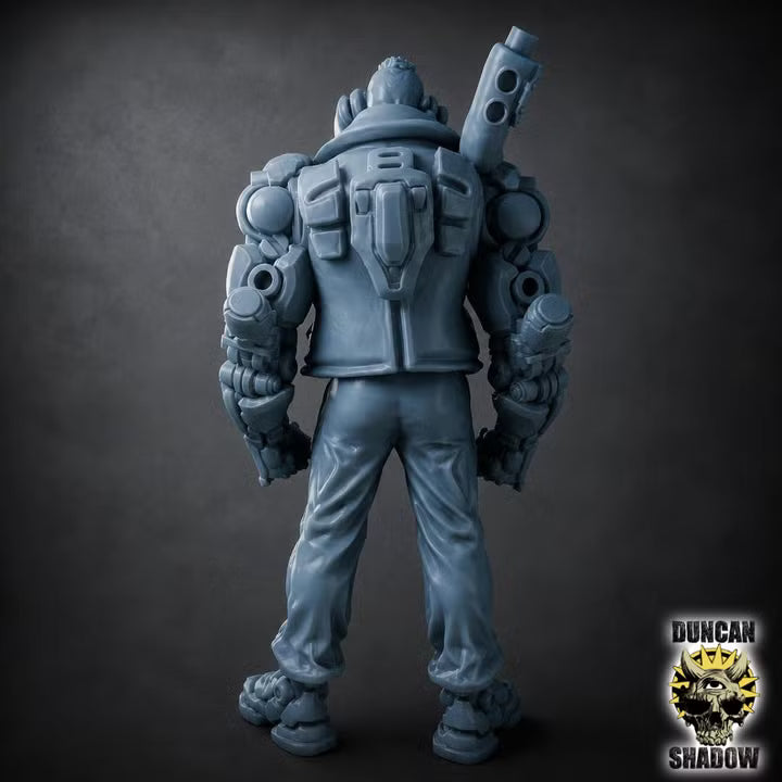 Cyberpunk Miniature with Cyber Arms - 32mm Resin Sci-Fi Figure for Tabletop Wargaming, DnD, Pathfinder RPG