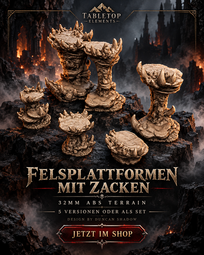 Spiky Rock Platform Bases 32mm ABS Terrain for Tabletop Wargaming, DnD, Pathfinder - 5 Variants by Duncan Shadow