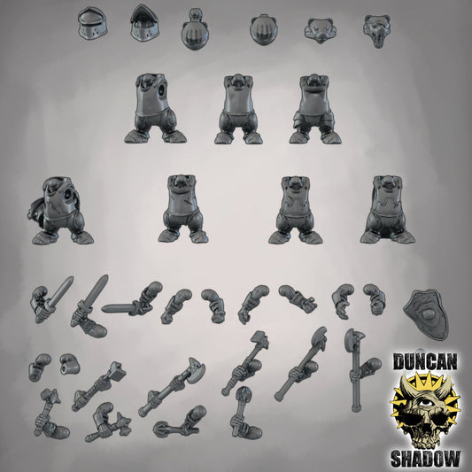 Dachs-Volk Multipart-Kit – 32mm Resin Miniaturen zum individuellen Zusammenstellen | 7 Körper, 6 Köpfe, Waffenoptionen | Design by Duncan Shadow