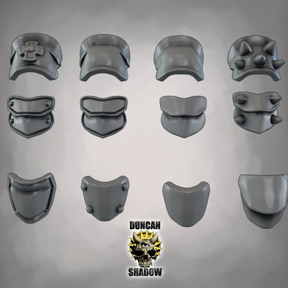 Kitbashing Set – 12 einzigartige Schulterplatten-Paare im 32mm Maßstab | Resin Bits für Miniaturen & Eigenkreationen | Design by Duncan Shadow