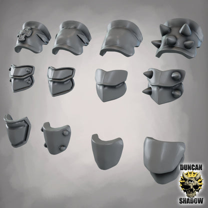 Kitbashing Set – 12 einzigartige Schulterplatten-Paare im 32mm Maßstab | Resin Bits für Miniaturen & Eigenkreationen | Design by Duncan Shadow