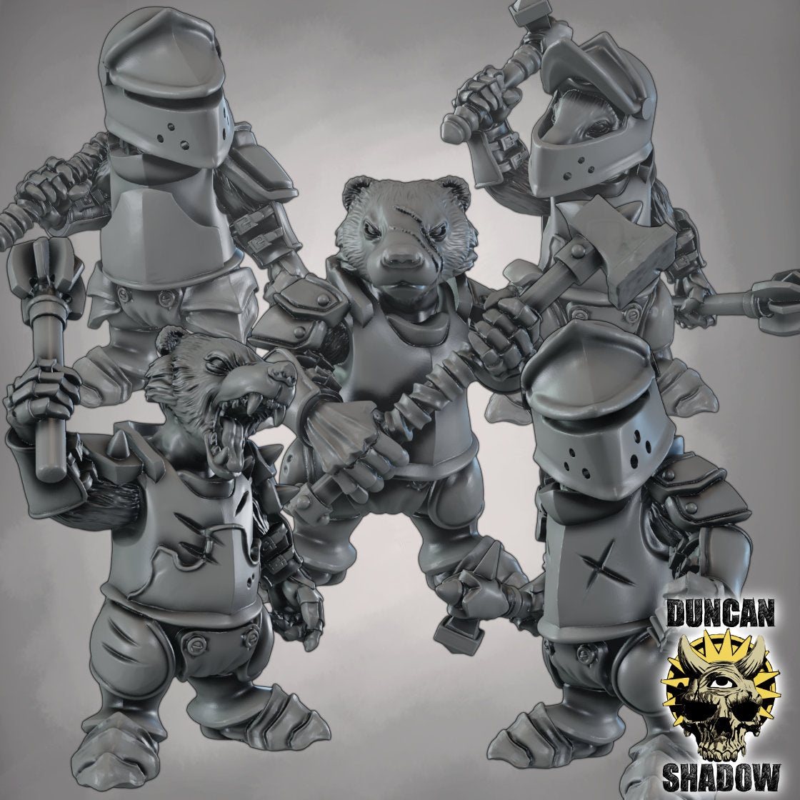 Krieger des Dachs-Volks mit Kriegshammer – 32mm Resin Miniaturen für Tabletop, Wargaming & Pen & Paper | Design by Duncan Shadow