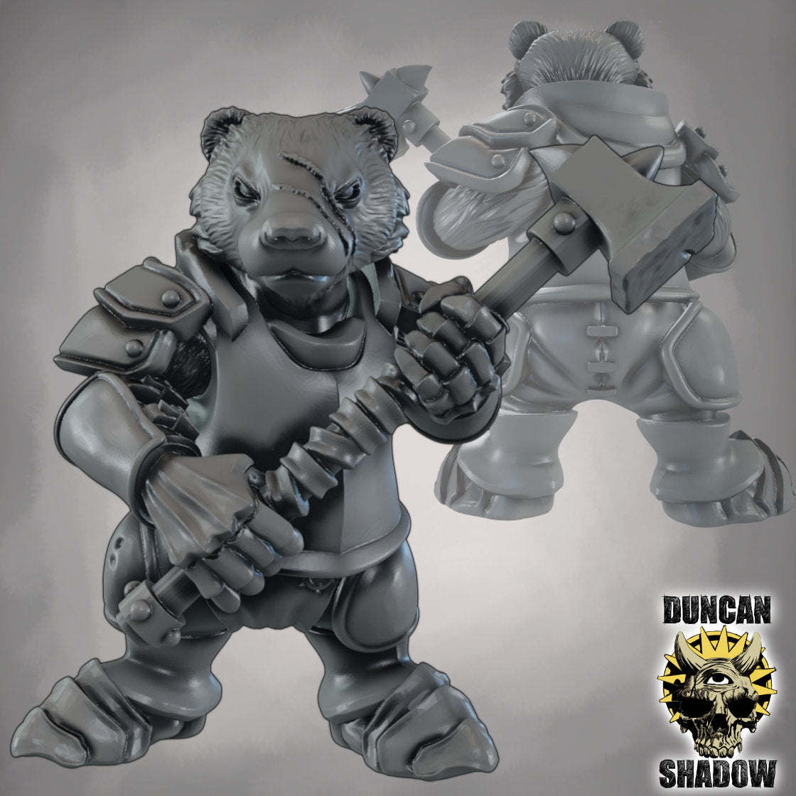 Krieger des Dachs-Volks mit Kriegshammer – 32mm Resin Miniaturen für Tabletop, Wargaming & Pen & Paper | Design by Duncan Shadow