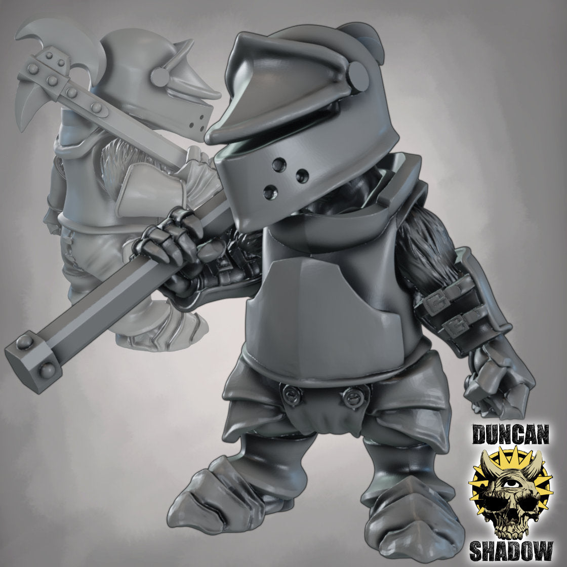 Krieger des Dachs-Volks mit Streitaxt – 32mm Resin Miniaturen für Tabletop, Wargaming & Pen & Paper | Design by Duncan Shadow