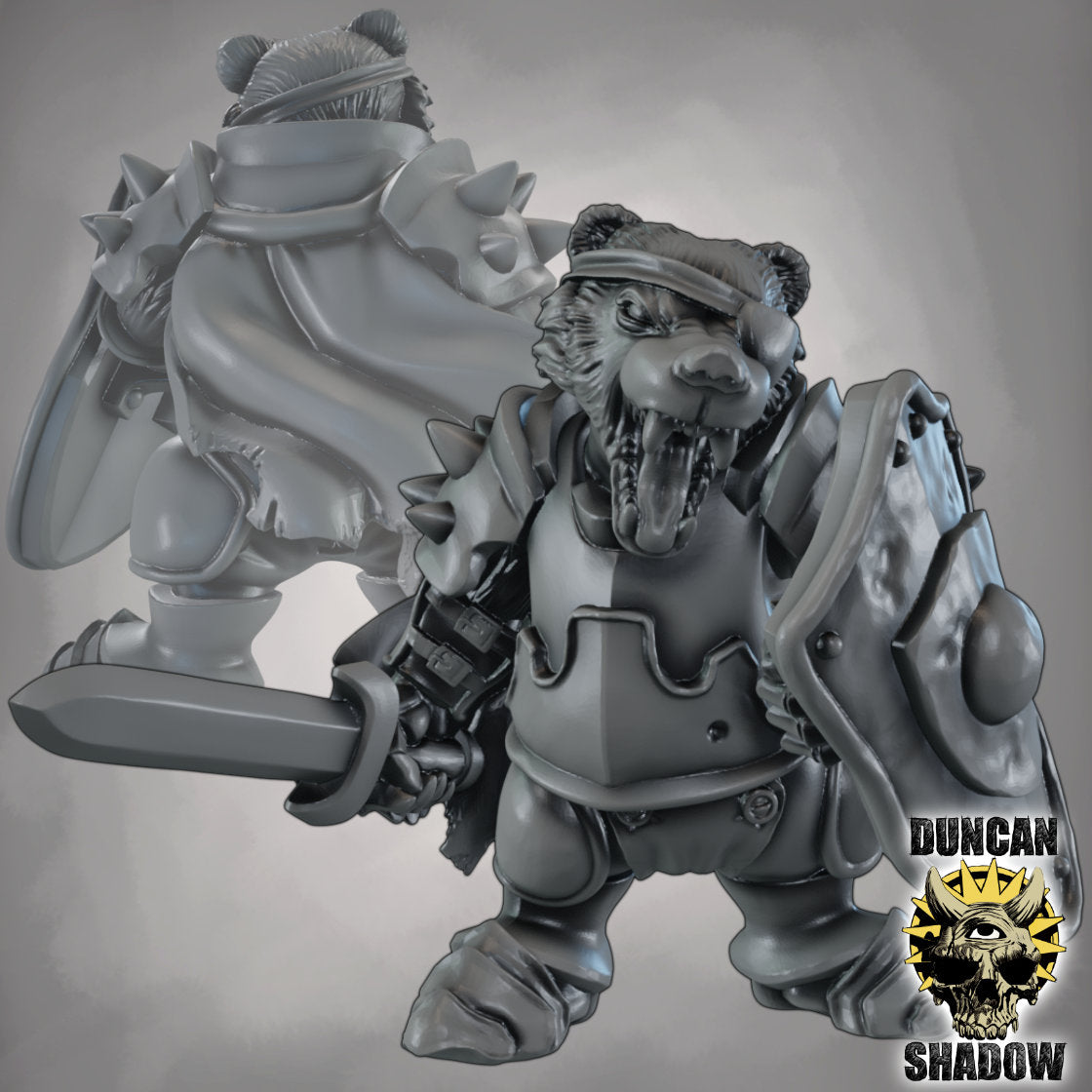 Krieger des Dachs-Volks mit Schwert & Schild – 32mm Resin Miniaturen für Tabletop, Wargaming & Pen & Paper | Design by Duncan Shadow