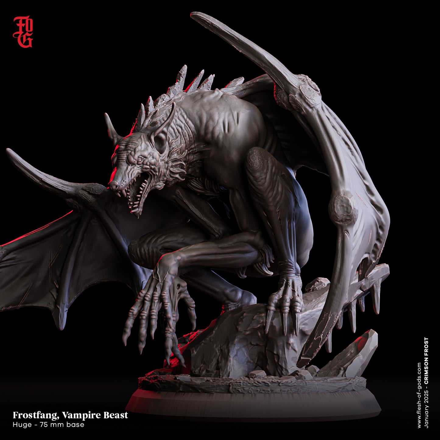 Frostfang, Vampyr Beist – 32mm Miniatur i Resin | Flesh of Gods – Crimson Frost | Tabletop & RPG Figur