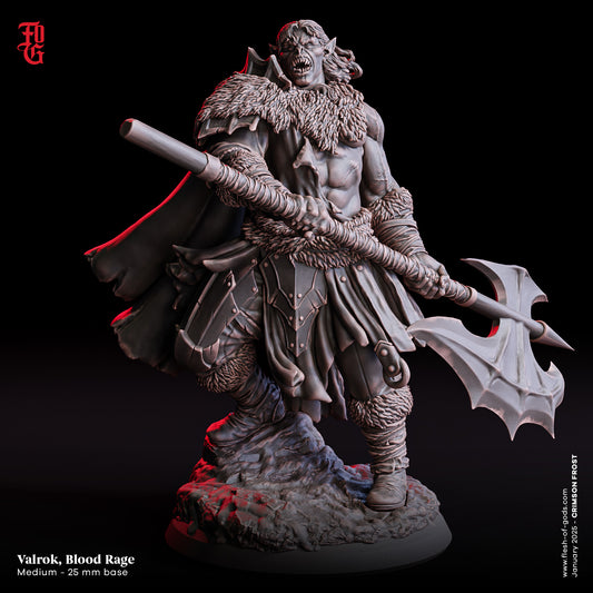 Valrok, Blood Rage – 32mm Miniatur aus Resin | Flesh of Gods – Crimson Frost | Tabletop & RPG Figur
