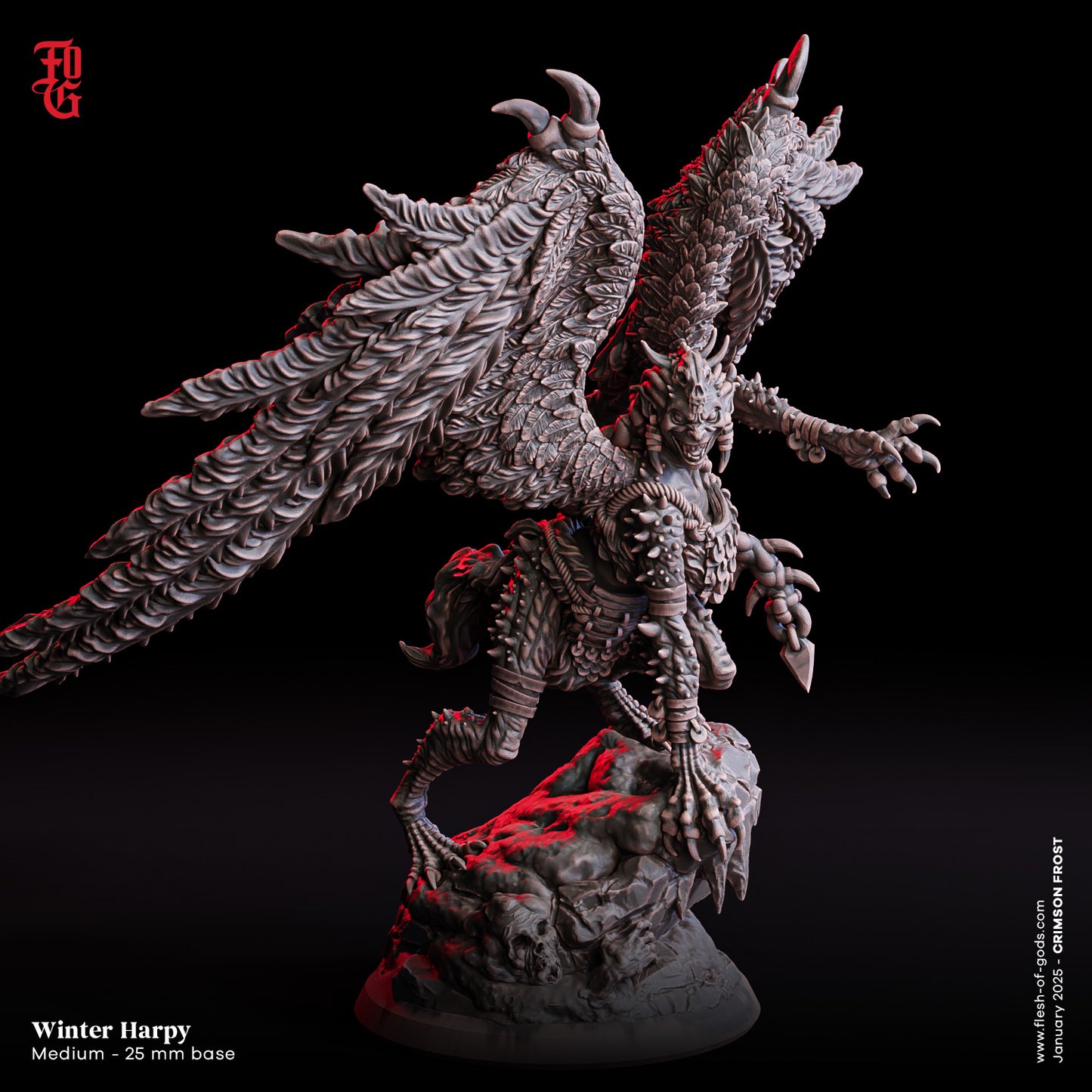 Winter Harpy – 32mm Miniatur aus Resin | Flesh of Gods – Crimson Frost | Tabletop & RPG Figur