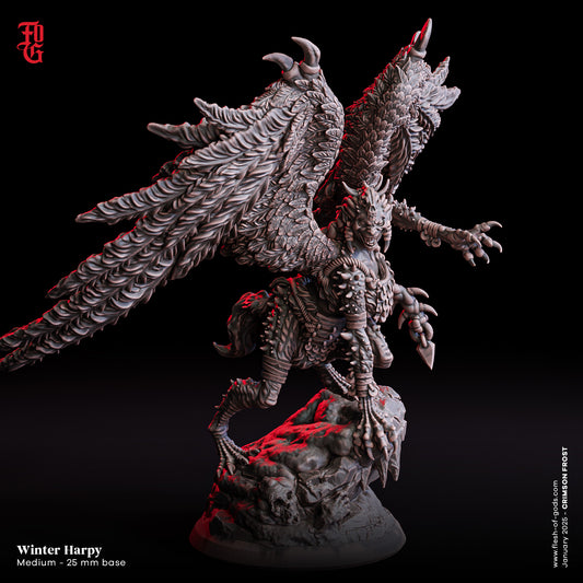 Winter Harpy – 32mm Miniatur aus Resin | Flesh of Gods – Crimson Frost | Tabletop & RPG Figur