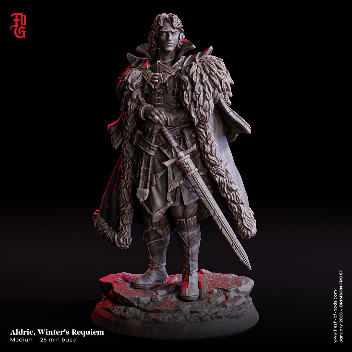 Aldric, Requiem d'Hiver (Guerrier Vampire) – Figurine 32mm en résine | Flesh of Gods – Crimson Frost | Figurine Tabletop & RPG