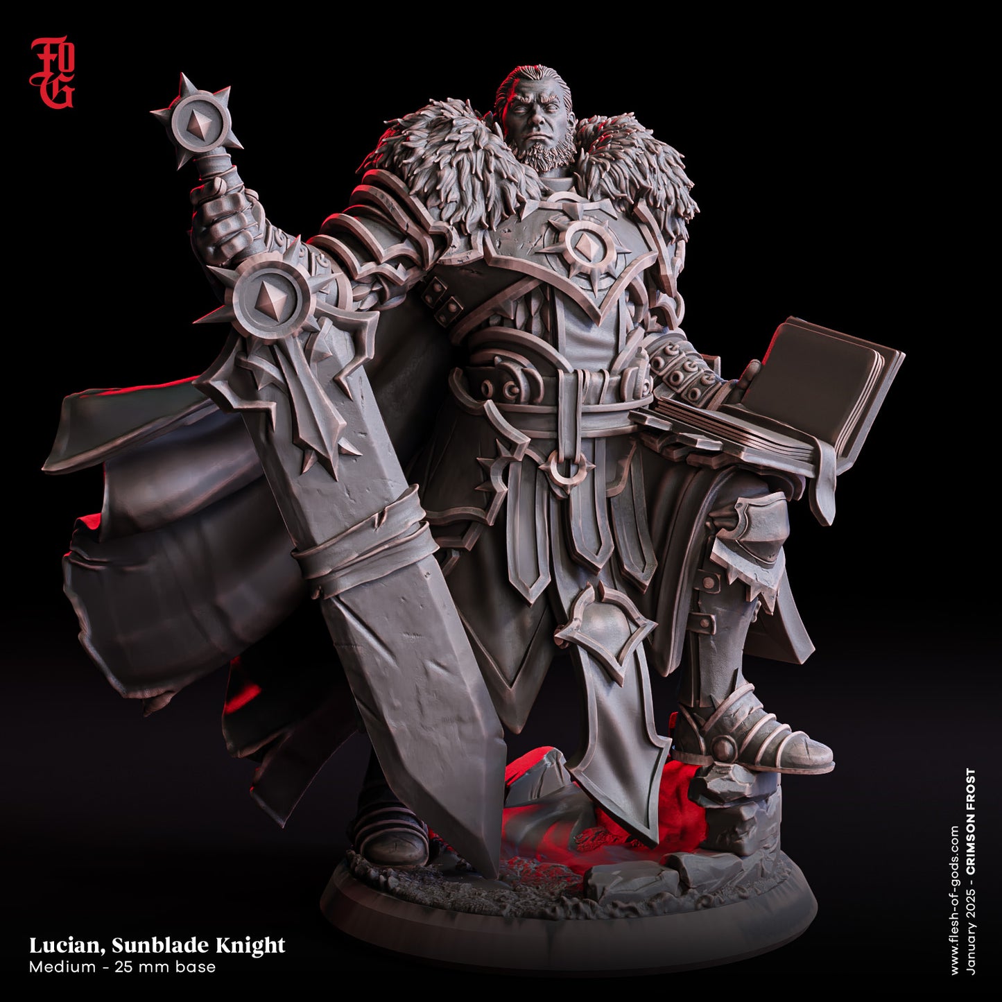 Lucian, Chevalier Lame-Soleil (Paladin Humain) – Figurine 32mm en résine | Flesh of Gods – Crimson Frost | Figurine Tabletop & RPG