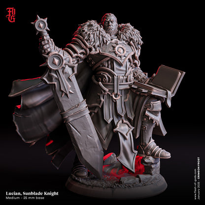 Lucian, Chevalier Lame-Soleil (Paladin Humain) – Figurine 32mm en résine | Flesh of Gods – Crimson Frost | Figurine Tabletop & RPG