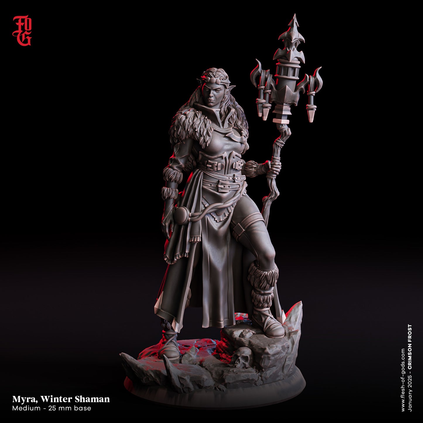 Myra, Chamane d'Hiver (Druide Vampire) – Figurine 32mm en résine | Flesh of Gods – Crimson Frost | Figurine Tabletop & RPG