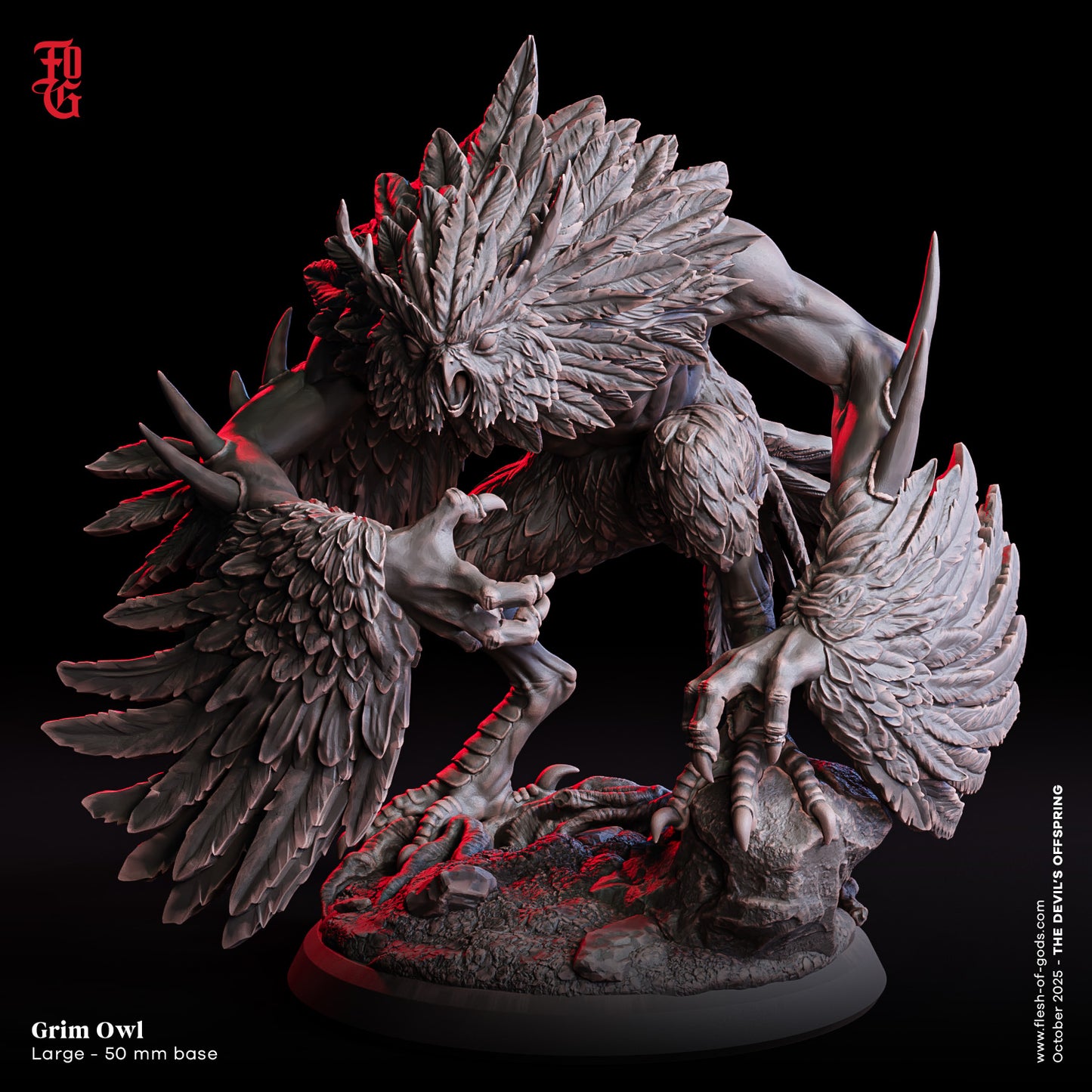 Grim Owl | 32 mm Resin Miniatur (50 mm Base) | Flesh of Gods – The Devil’s Offspring | Chaotische Monstrosität für Tabletop & Rollenspiel