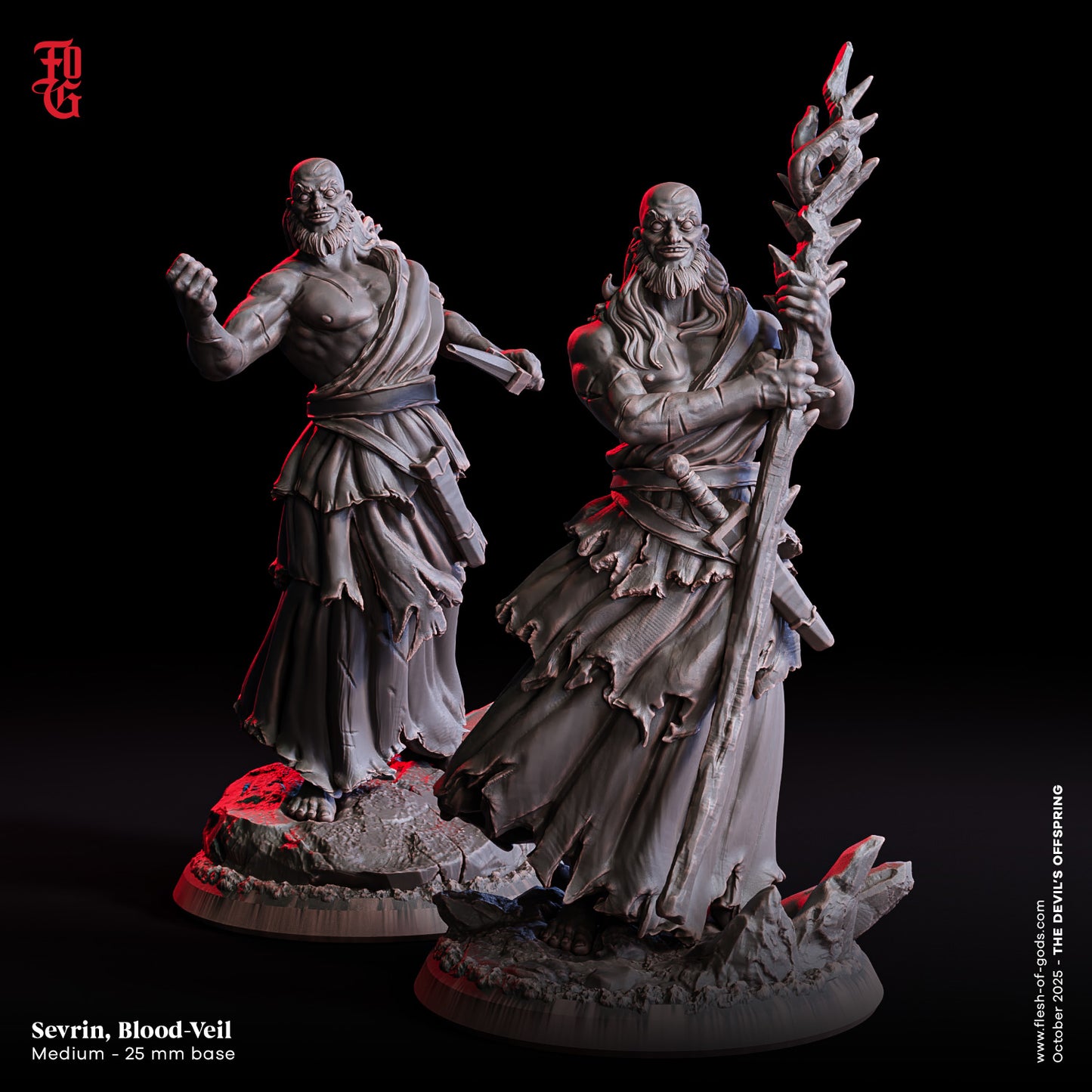 Sevrin, the Blood-Veil | 32 mm Resin Miniatur (25 mm Base) | Flesh of Gods – The Devil’s Offspring | Blutpriester & Kultführer für Tabletop & Rollenspiel