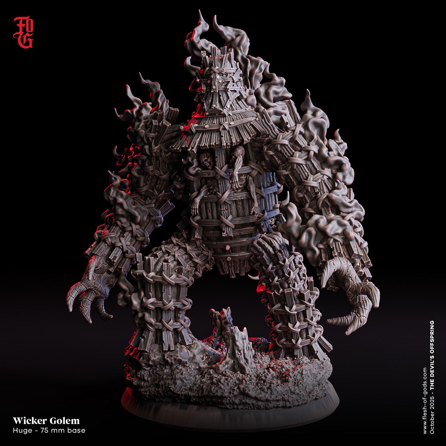 Wicker Golem | 32 mm Resin Miniatur (75 mm Base) | Flesh of Gods – The Devil’s Offspring | Brennendes Konstrukt & Ritualkreatur für Tabletop & Rollenspiel