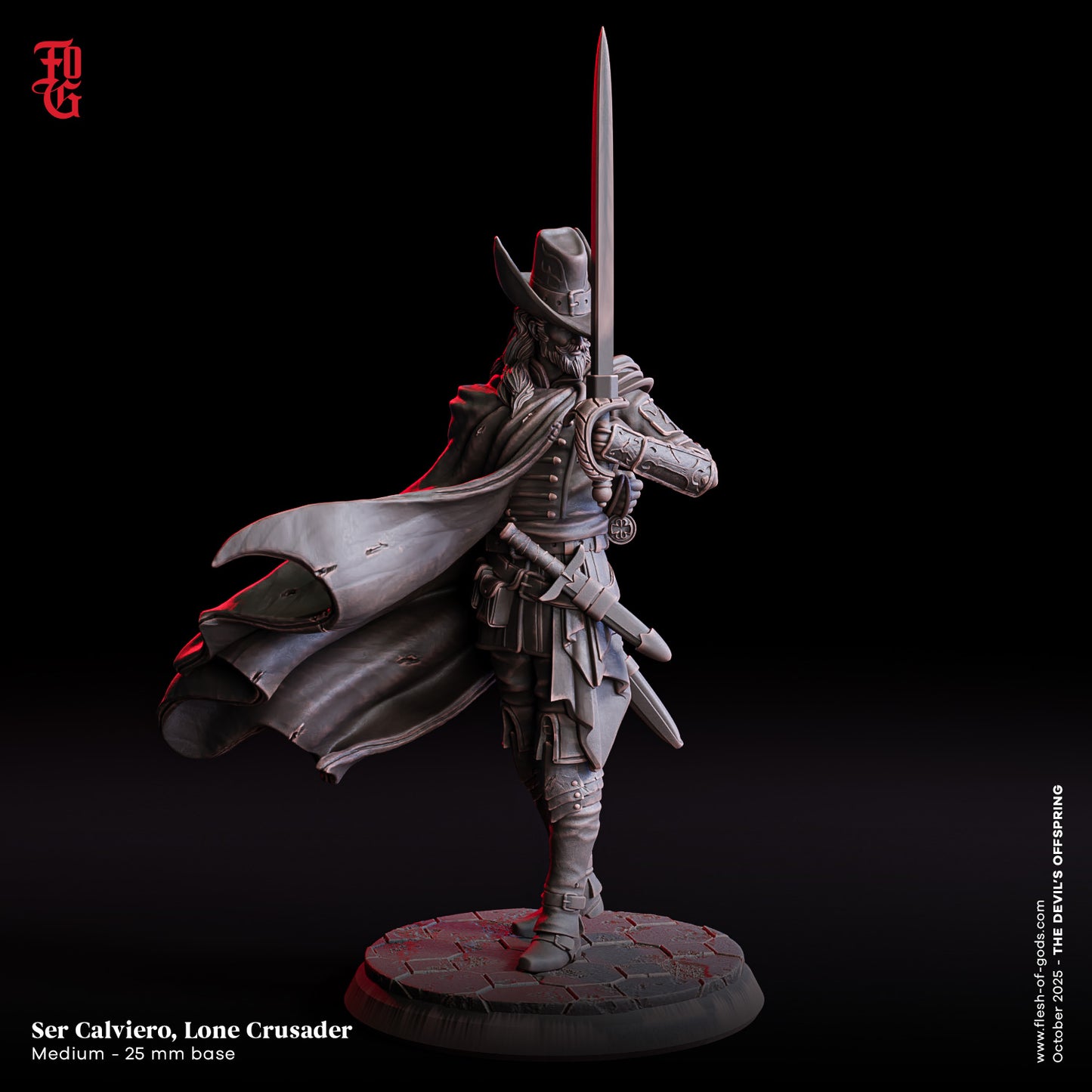Ser Calviero – Lone Crusader | 32 mm Resin Miniatur | Flesh of Gods – The Devil’s Offspring | Tabletop & Rollenspiel Figur