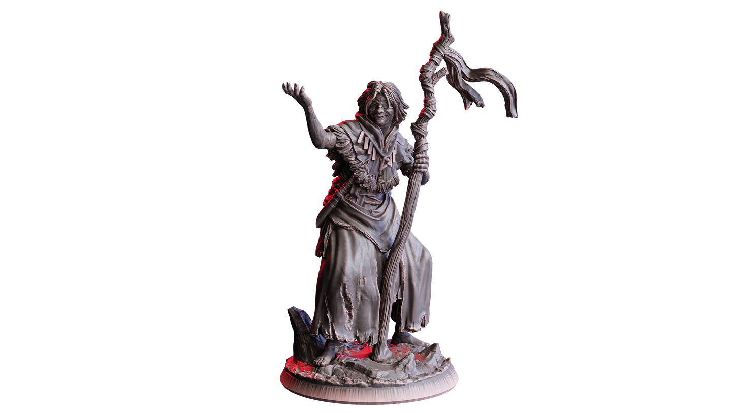 Grizha, Ash-Tongue | 32 mm Resin Miniatur (25 mm Base) | Flesh of Gods – The Devil’s Offspring | Chaotische Seherin & Kultfigur für Tabletop & Rollenspiel