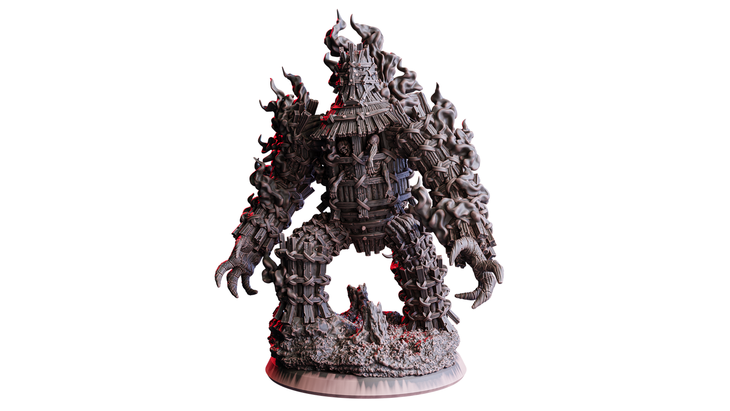 Wicker Golem | 32 mm Resin Miniatur (75 mm Base) | Flesh of Gods – The Devil’s Offspring | Brennendes Konstrukt & Ritualkreatur für Tabletop & Rollenspiel