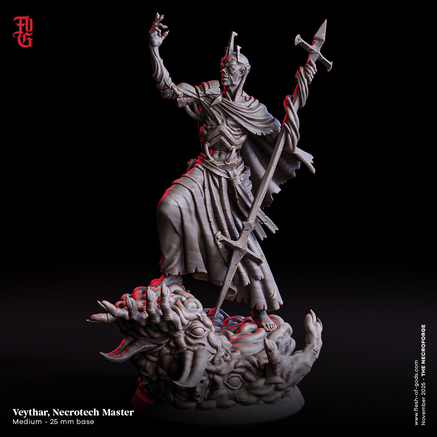Veythar, Necrotech Master – 32mm Miniatur aus Resin | Flesh of Gods – The Necro Forge | Tabletop & RPG Figur