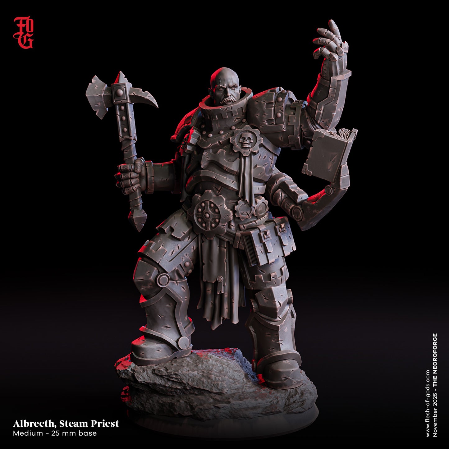 Albrecht, Steam Priest – 32mm Miniatur aus Resin | Flesh of Gods – The Necro Forge | Tabletop & RPG Figur