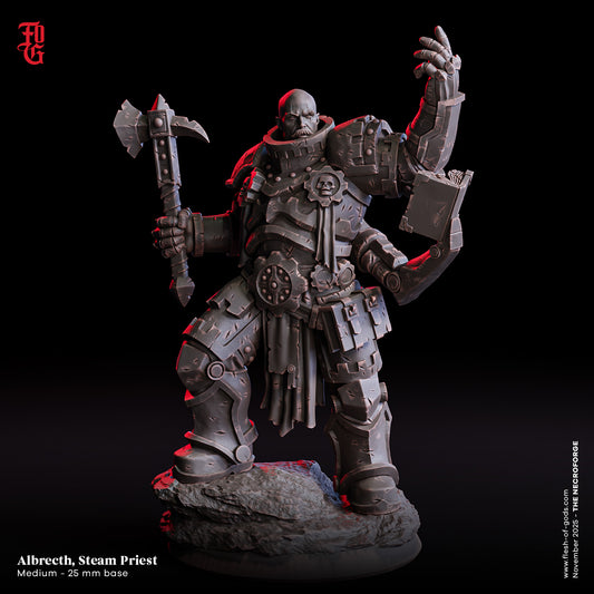 Albrecht, Steam Priest – 32mm Miniatur aus Resin | Flesh of Gods – The Necro Forge | Tabletop & RPG Figur