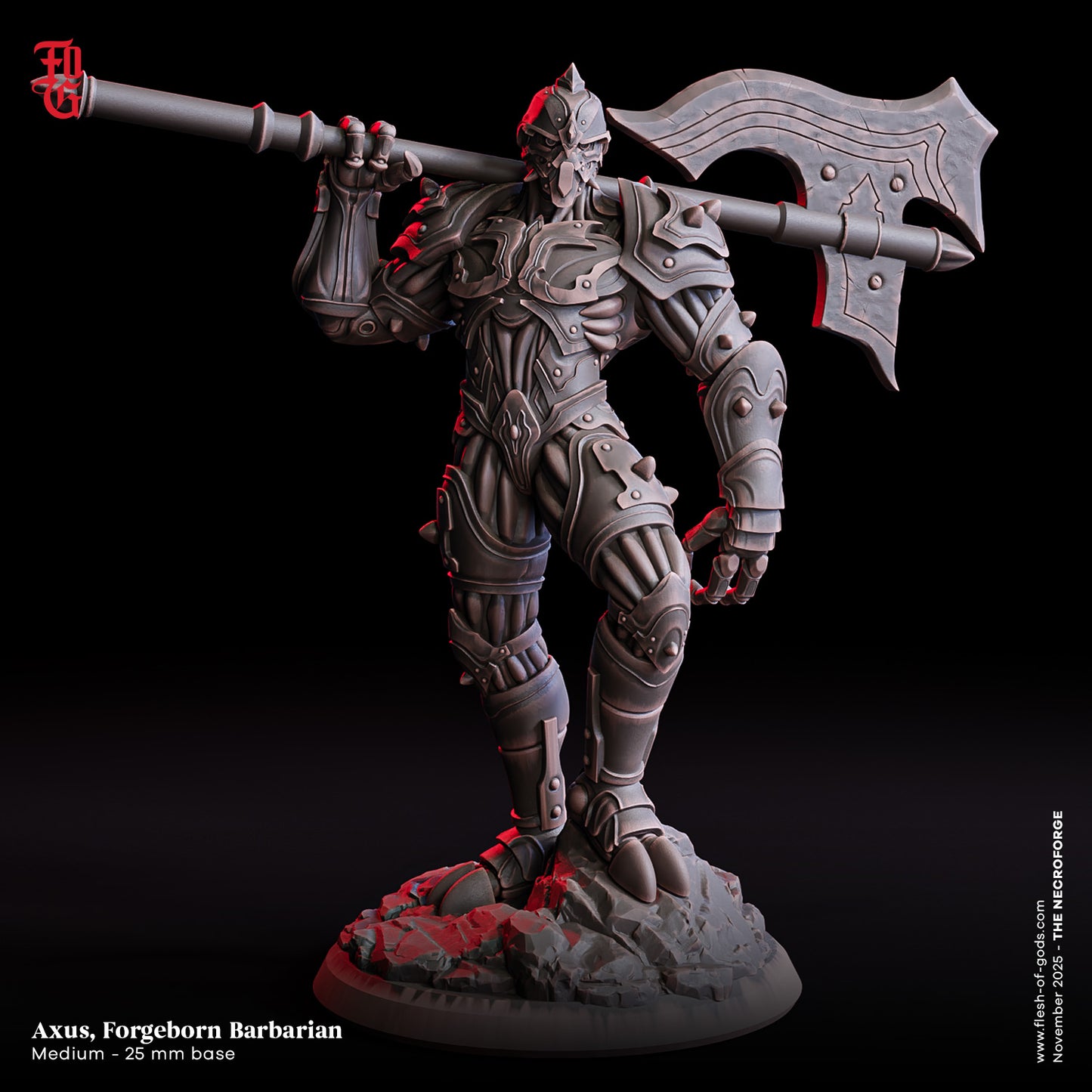 Axus, Forgeborn Barbarian – 32mm Miniatur aus Resin | Flesh of Gods – The Necro Forge | Tabletop & RPG Figur