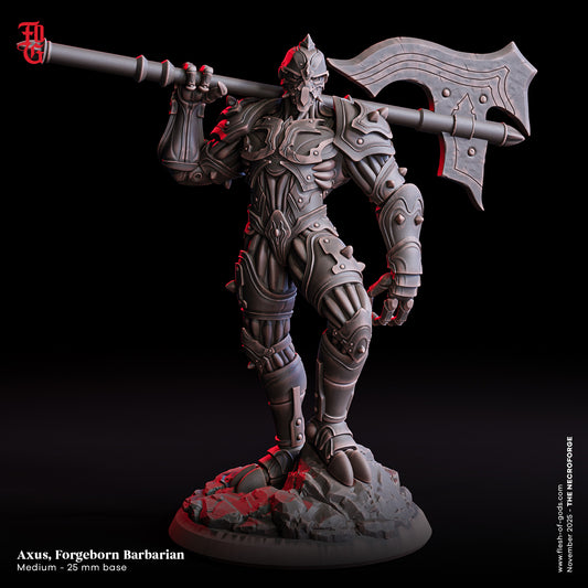 Axus, Forgeborn Barbarian – 32mm Miniatur aus Resin | Flesh of Gods – The Necro Forge | Tabletop & RPG Figur