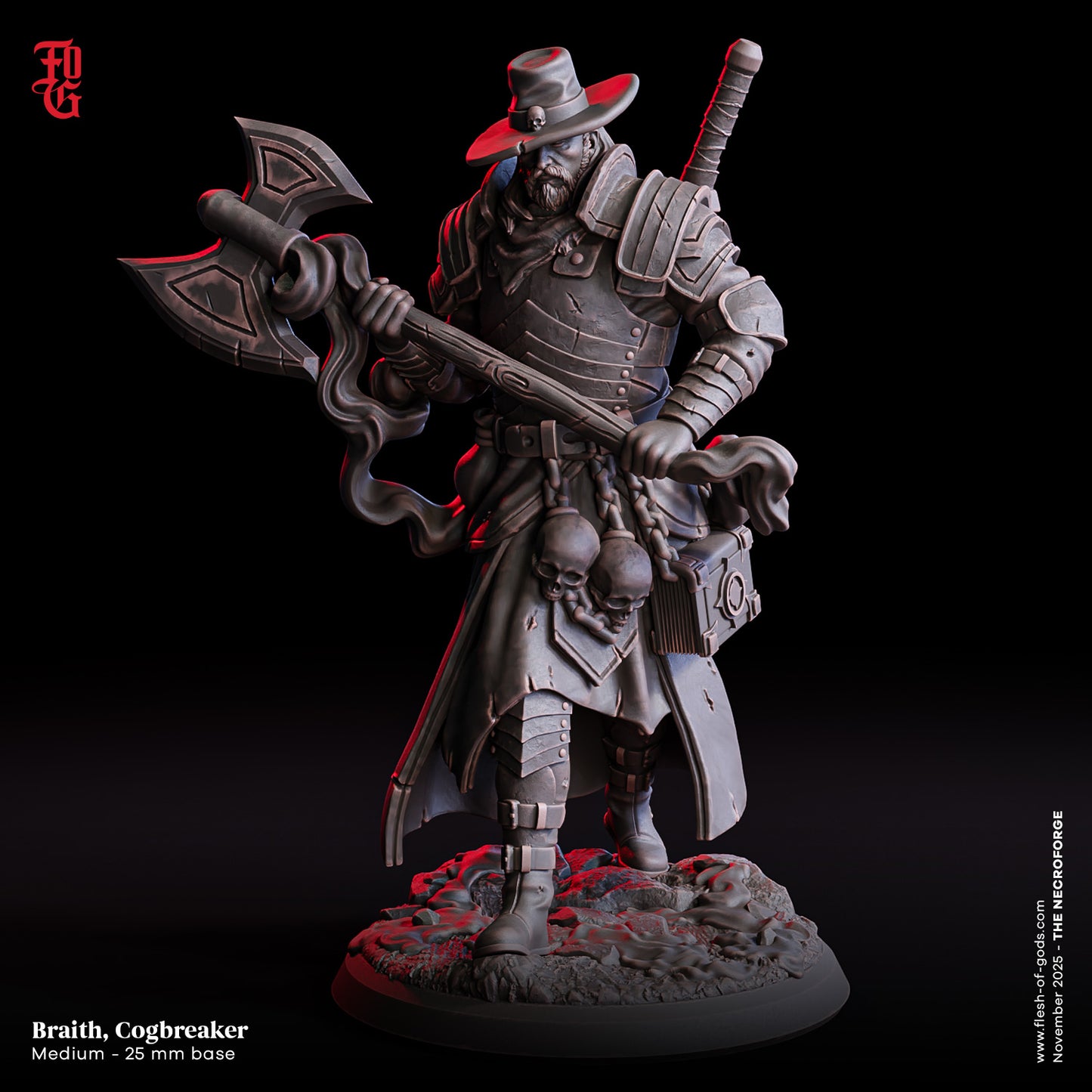 Braith, Cogbreaker – 32mm Miniatur aus Resin | Flesh of Gods – The Necro Forge | Tabletop & RPG Figur