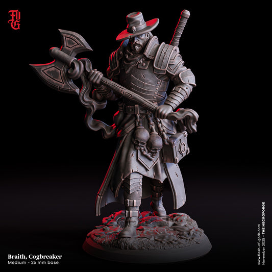 Braith, Cogbreaker – 32mm Miniatur aus Resin | Flesh of Gods – The Necro Forge | Tabletop & RPG Figur