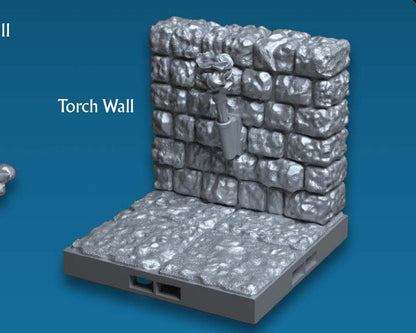 Wand mit Fackel für Dungeon, 3D gedrucktes Gelände von Fat Dragon Games, Ultimate Dragonlock Scenery oder Terrain für 28mm Tabletop Gaming