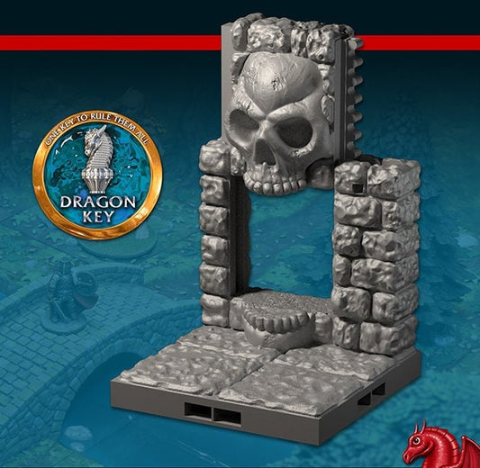 Schädeltür mit Drachenschlüssel, 3D gedrucktes Gelände von Fat Dragon Games, Ultimate Dragonlock oder Terrain für 28mm Tabletop Gaming