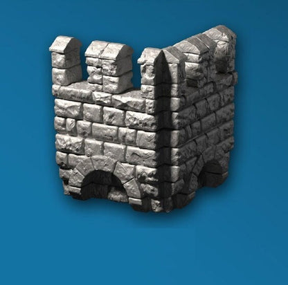 Castle - Außenmauer Ecke (2x2) Wehrgang mit Zinnen, Gelände, Terrain für 28mm/32mm - Ultimate Dragonlock Scenery für Tabletop Gaming