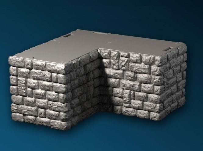 Castle - Außenmauer Winkel (4x4) Mittelstück, Gelände, Terrain für 28mm/32mm - Ultimate Dragonlock Scenery für Tabletop Gaming