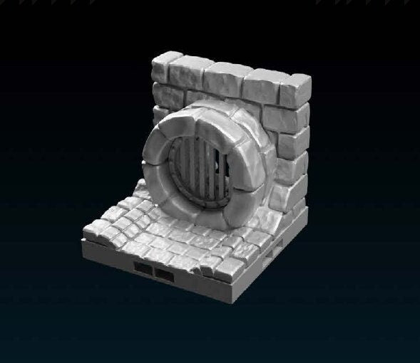 Wand mit Gitter, Abwasserkanal - Gelände, Terrain - 28/32mm Tabletop Gaming - Ultimate Dragonlock