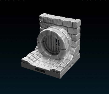 Wand mit Gitter, Abwasserkanal - Gelände, Terrain - 28/32mm Tabletop Gaming - Ultimate Dragonlock