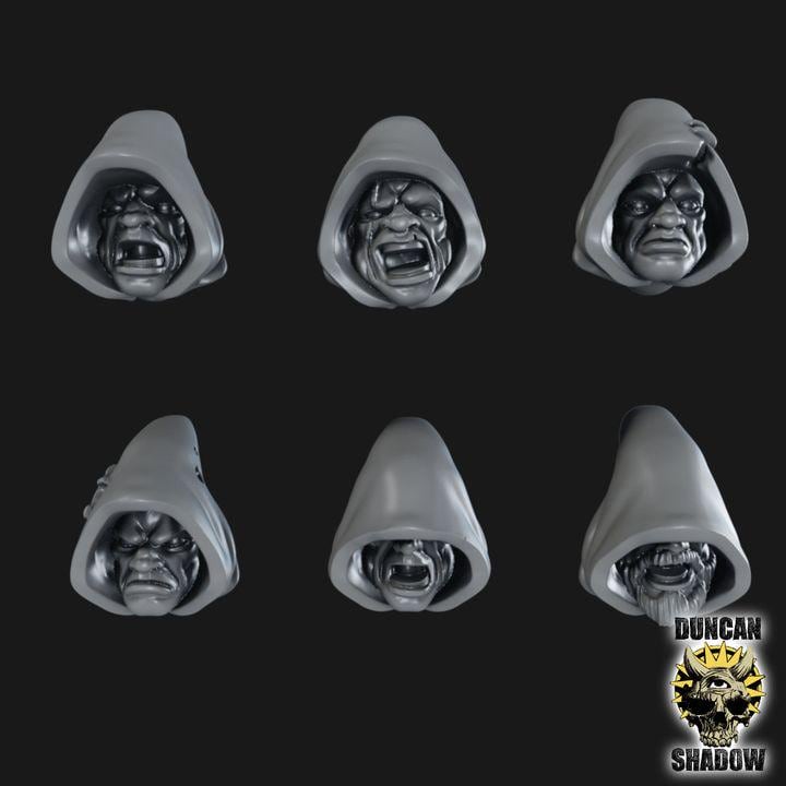 Rangers Köpfe mit Haube für Multipartkit  32mm  Tabletop  Fantasy  Gaming  D&D  Dungeons and Dragons  Pathfinder  DSA Duncan Shadow