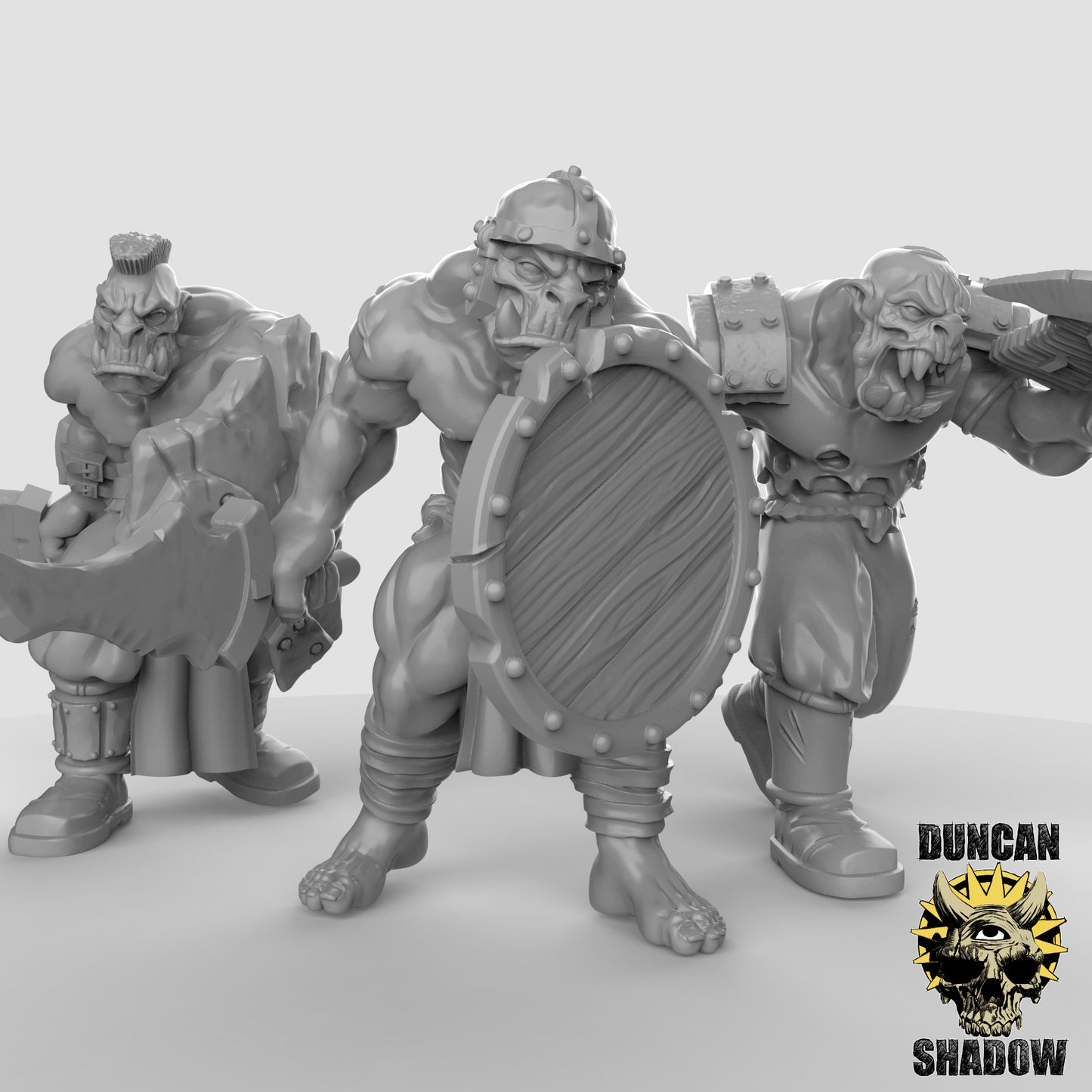 Orks mit Schwert und Schild – 32mm Resin Miniaturen für Tabletop, Wargaming & Pen & Paper | Design by Duncan Shadow