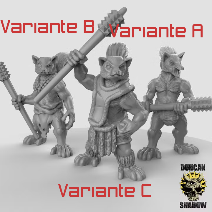 Lemur Folk with Warclubs – 32mm Resin Miniaturen für Tabletop, Wargaming, Pen & Paper | Design by Duncan Shadow