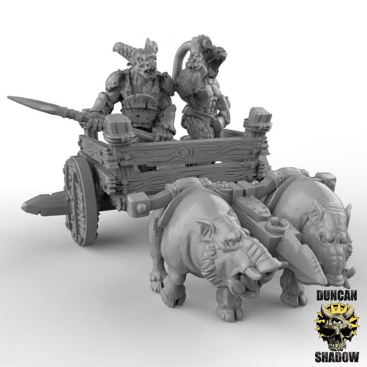 Beastmen Chariot – 32mm Resin Kampfwagen mit Beastmen & Zugtieren für Tabletop, Wargaming & Pen & Paper | Design by Duncan Shadow