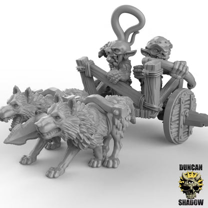 Goblin Chariot – 32mm Resin Kampfwagen mit Wölfen & Goblins für Tabletop, Wargaming & Pen & Paper | Design by Duncan Shadow