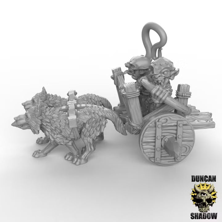 Goblin Chariot – 32mm Resin Kampfwagen mit Wölfen & Goblins für Tabletop, Wargaming & Pen & Paper | Design by Duncan Shadow