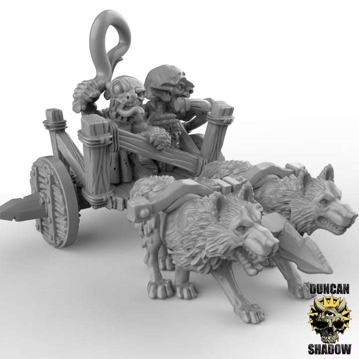 Goblin Chariot – 32mm Resin Kampfwagen mit Wölfen & Goblins für Tabletop, Wargaming & Pen & Paper | Design by Duncan Shadow