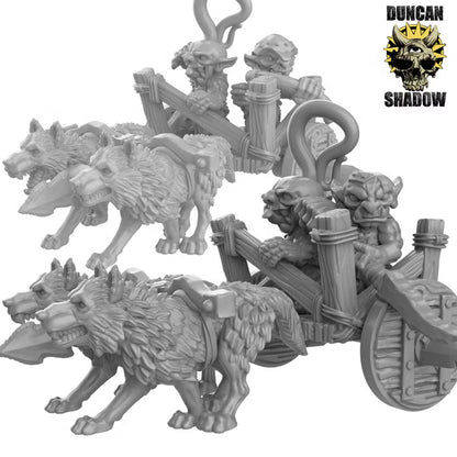 Goblin Chariot – 32mm Resin Kampfwagen mit Wölfen & Goblins für Tabletop, Wargaming & Pen & Paper | Design by Duncan Shadow